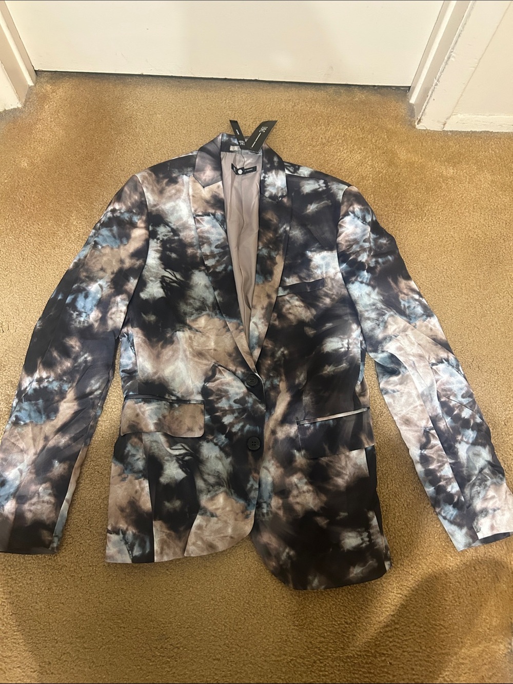 INC International Concepts Black, Gray & Blue Tie-Dye Blazer